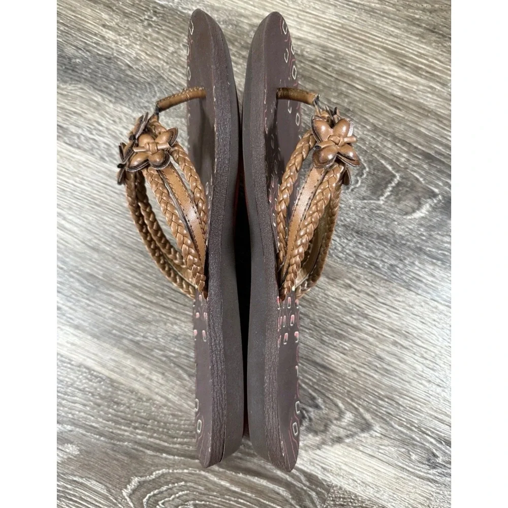 Clarks Brown Braided Floral Thong Flip Flop Sandals Womens 10M Beach Grandmacore